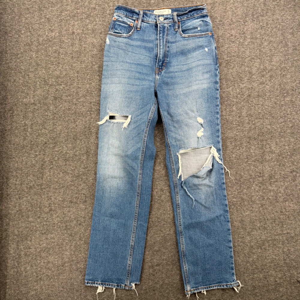 Abercrombie & Fitch The Ankle Straight Ultra High Rise Distressed Jeans 25 Ankle